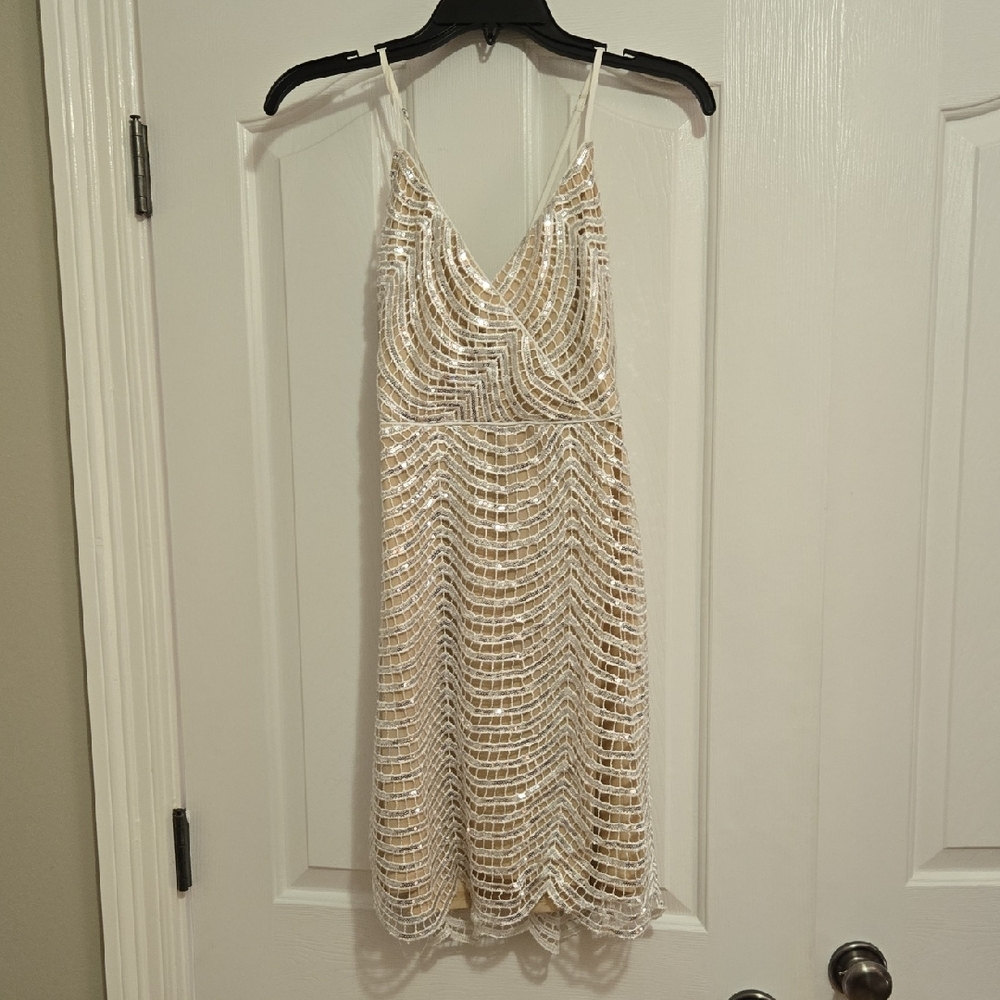 Lulu's Elegant White and Gold Dress